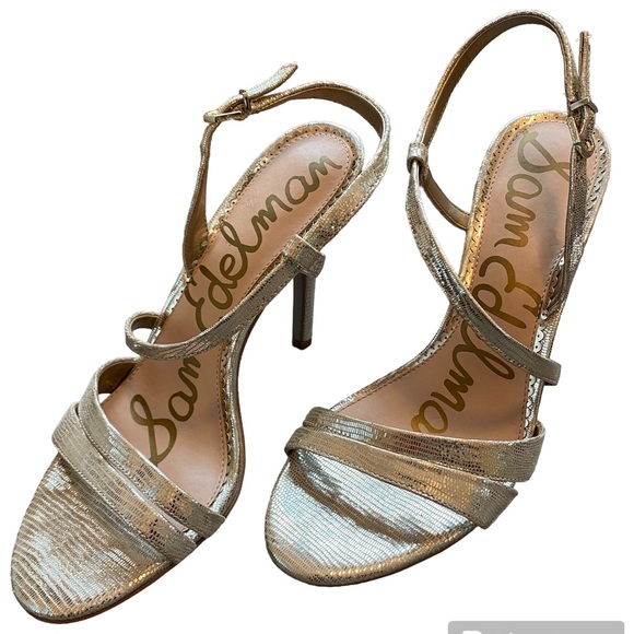 Sam Edelman Alisandra Holiday Gold Leather w/ 4.5” Stiletto Heel- size 9 - Picture 1 of 16